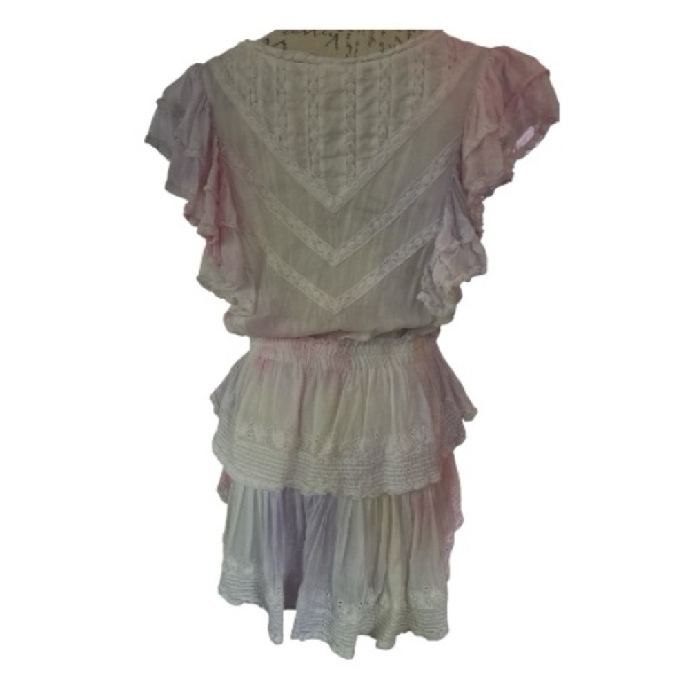 LoveShackFancy dress, tiered, lace, embroidery. Pastel, flutter sleeves, size XL - Picture 3 of 9